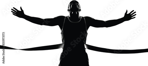 silhoutte of a winning man gesturing his victory 