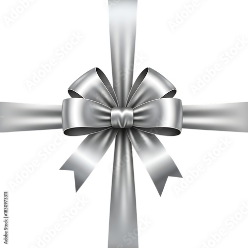 Elegant Silver Gift Bow Perfect for Celebrations, Presents, and Special Occasions on White Background