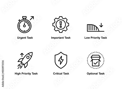 Urgent Task Important Task Low Priority Task High Priority Task Critical Task Operation Icon Set