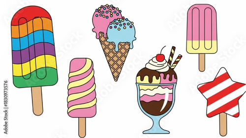 Colorful array of delightful ice cream treats on sticks, perfect for summer joy