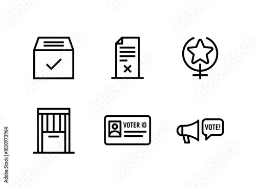 Voting Box Ballot Paper Election Symbol Voting Booth Voter ID Election Campaign Icon Set