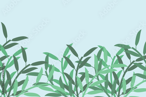 Muted abstract leaf border over open sky — soothing decorative botanical vector wallpaper (for decorative digital use only)