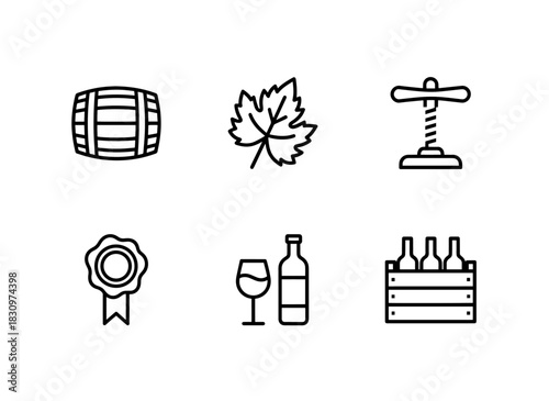 Wine Barrel Staves Grape Leaf Winepress Handle Wine Bottle Seal Wine Tasting Room Icon Pack