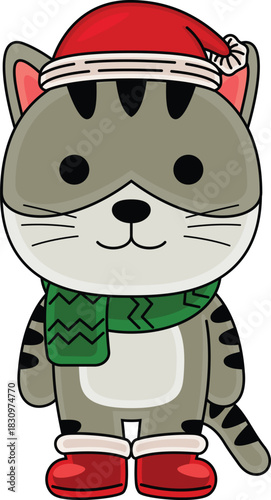 Cartoon Cat character celebrating Christmas