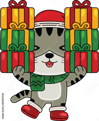 Cartoon Cat character celebrating Christmas