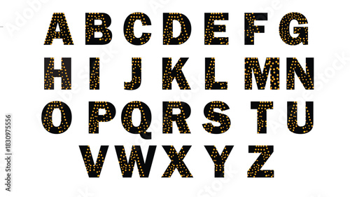 Alphabet letters a to z made of sparkling light dots isolated on white background