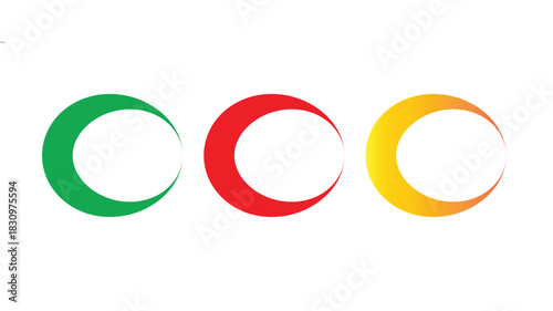 Three crescent moon symbols in green, red, and yellow isolated on white background