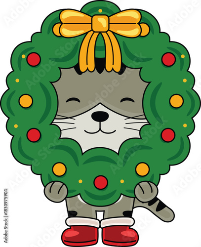 Cartoon Cat character celebrating Christmas