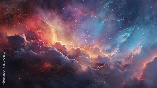A captivating view of the galaxy filled with nebulae, stars, and cosmic clouds in vibrant colors.