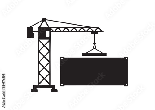 Construction Crane Lifting a Shipping Container Minimalist Black and White Style