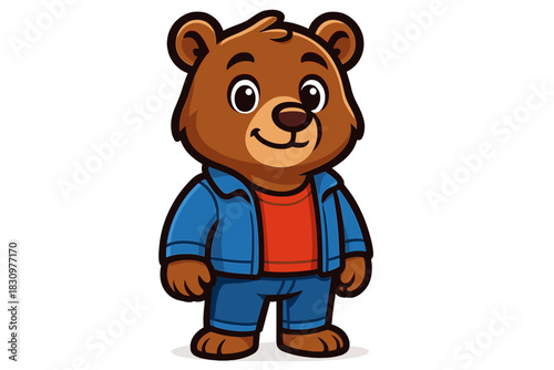 Cute cartoon bear character dressed in casual clothing standing confidently in a friendly pose