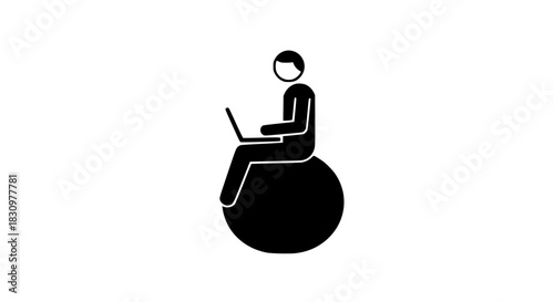Man on gym ball black white icon 