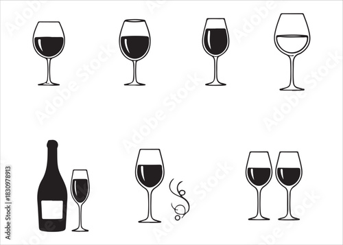 Elegant Wine Glass Vector Set for Celebrations and Events Design