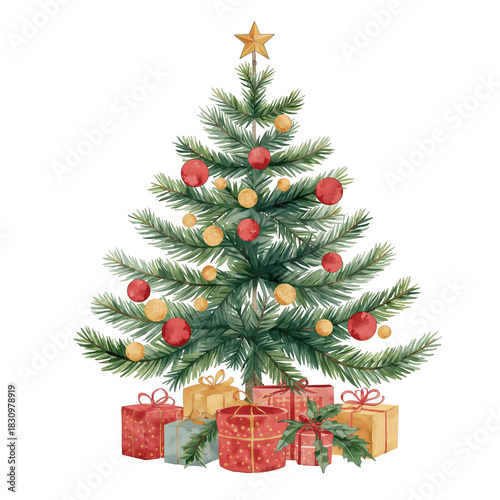 Decorated Christmas Tree With Ornaments and Star Displayed During Holiday Season