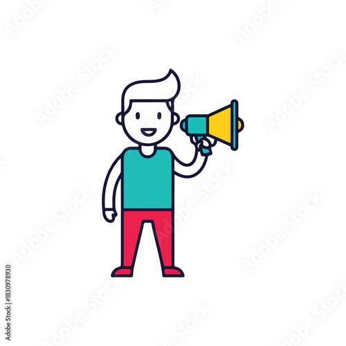 Cute Boy Mascot Holding a Megaphone and Talking