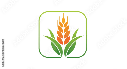 Stylized wheat stalk with vibrant orange and green hues representing agriculture emblem