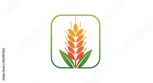 Agricultural icon featuring wheat stalk within a green rounded rectangle symbol