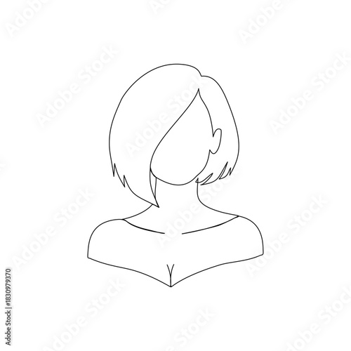 Minimal Continuous line art  a woman’s side face  modern aesthetic, elegant short wavy hair framing