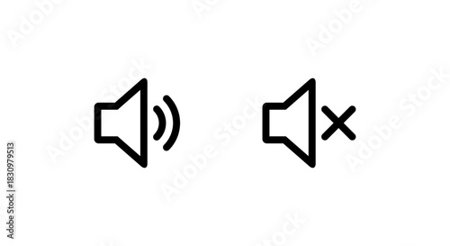 Speaker volume outline icon. Sound and mute audio symbol. Loudspeaker and silent sign