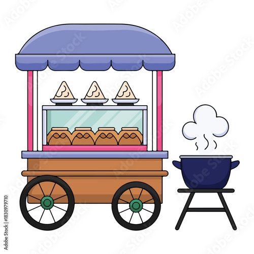 Vector vintage wood wooden cart with food box illustration