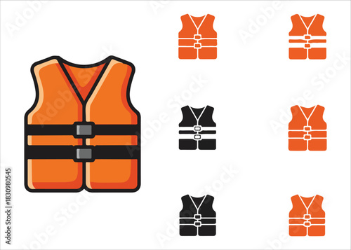 Life vest vector illustration in orange and black for safety