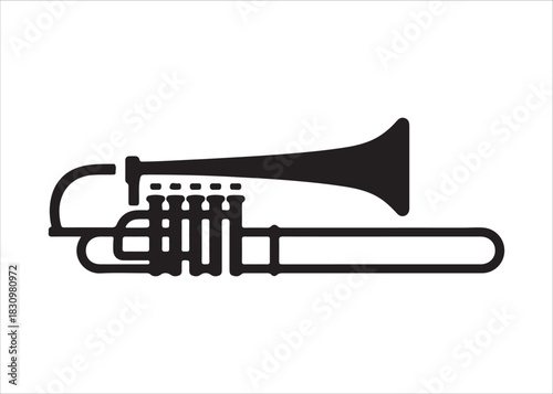Minimalist Trombone Illustration in Black and White Graphic Arts
