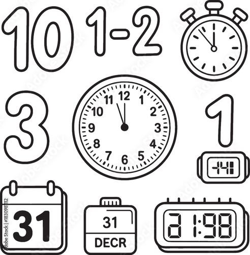 Time and Numbers Icons Set clock stopwatch