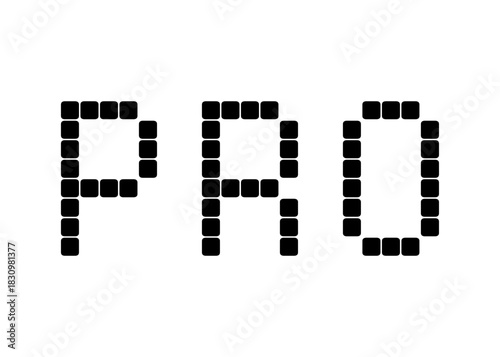 Pro, pixel digital vector font
Vector font word on a white background