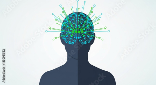 Silhouette of a person's head with a connected, illuminated brain graphic.