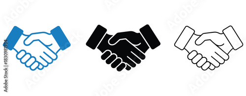 Handshake icon set, friendly deal and partnership symbols, business agreement handshake signs, vector illustrations, perfect for corporate graphics, business presentations, contracts, collaboration vi