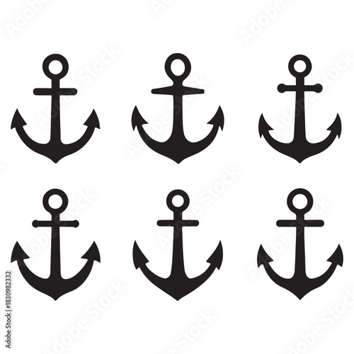 anchor icon set vector silhouette