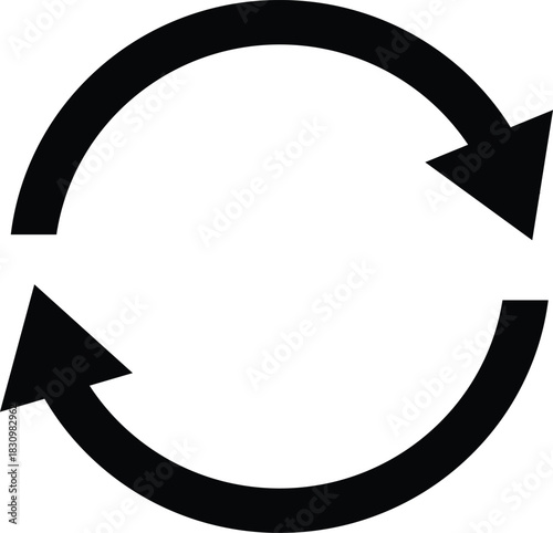 Black Circular Arrows Symbol on White Background refresh
