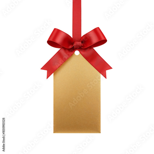 Golden Gift Tag With Red Ribbon for Special Occasions and Celebrations