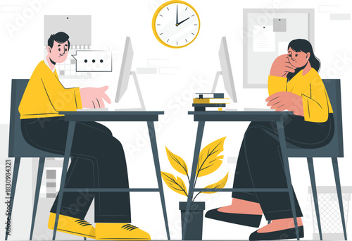 Colleagues working at desks with computers office