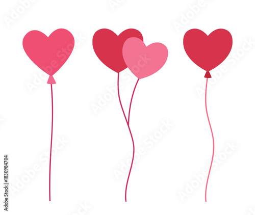 Heart shaped holiday Balloon flat vector illustration set.
For celebrating Valentine's Day, wedding, Mother's Day, anniversaries and birthdays.
White background.