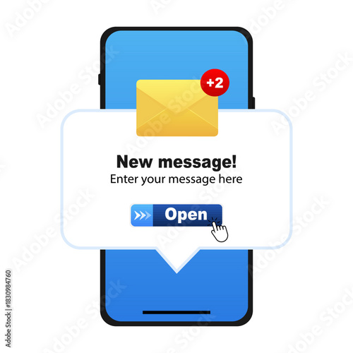 New Message Notification Pop-Up on Smartphone .Vector Illustration