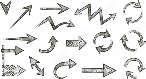 Distressed, textured vector arrows for navigation and graphic design elements.