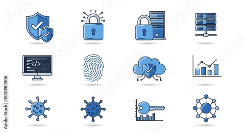 Cybersecurity Line Icons, Data Protection and Security Symbol Set