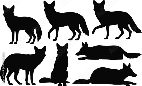 fox silhouette eight poses vector icons for design and craft