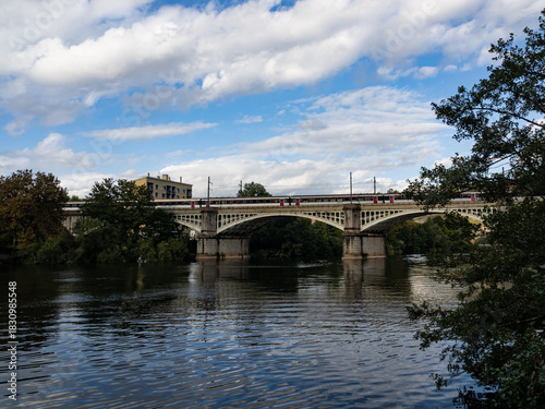 Cahors railway bridge over the Lot River. Lot Valley, Occitanie Region, France