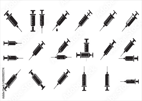 Syringe icon set injection needle vector healthcare medical illustration vaccine