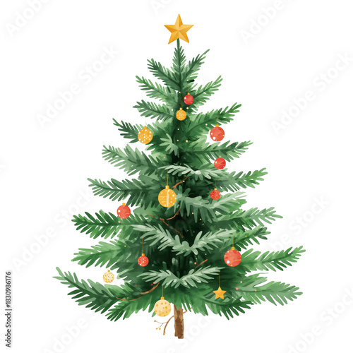 Festive Christmas Tree Adorned With Colorful Ornaments and a Shining Star on Top
