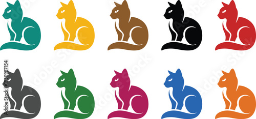 Colorful cat icon collection, Multicolor feline graphic design set