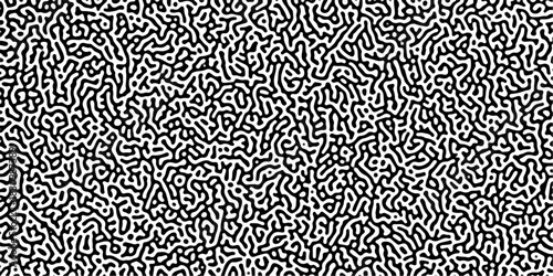Turing reaction diffusion monochrome seamless pattern with chaotic motion .Linear design with biological shapes. Organic lines in memphis. abstract turing organic wallpaper background .	
