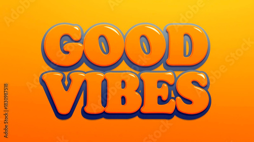 Retro 3d text effect spelling good vibes in orange color on yellow background