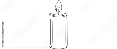 Minimal One Line Drawing of Burning Candle.