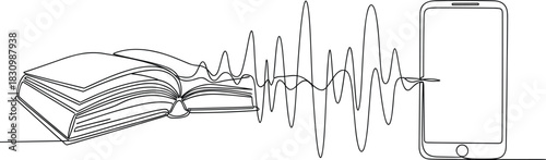 Modern Linear Audiobook Streaming Symbol in One Line.