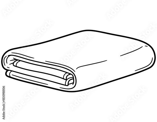 Folded bath or gym towel hand drawn vector illustration. Black and white soft textile cloth sketch isolated on white background.
