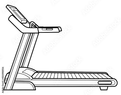Electric treadmill running machine for gym cardio workout hand drawn vector illustration. Black and white fitness equipment sketch isolated on white background.