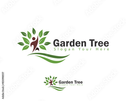 garden tree logo creative design concept people nature leaf innovation